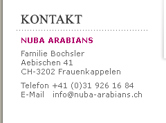 Nuba Arabians - Familie Bochsler - CH-3202 Frauenkappelen