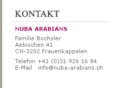 Nuba Arabians - Familie Bochsler - CH-3202 Frauenkappelen